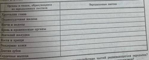 Работа 125. Впишите в правую колонку таблицы названия тех зародышевых листков, из ко- горых формирую