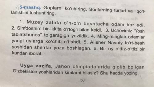 5-mashq Gaplarni ko’chring. Sonlarning turlari va qo’llanishini tushuntiring.