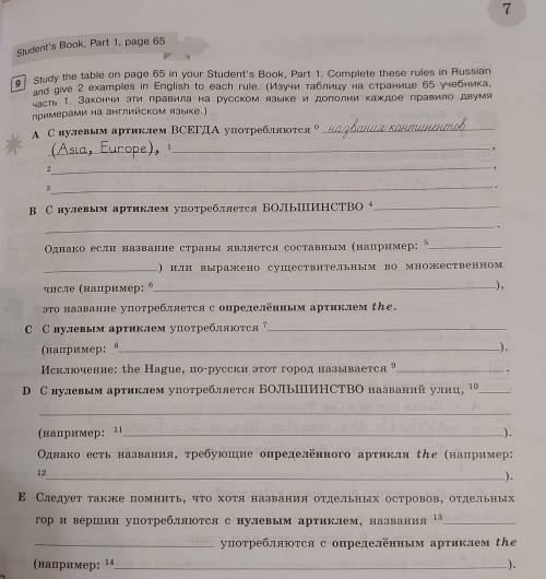 Изучи таблицу на странице 65 учебника, часть 1. Закончи эти правила на русском языке и дополни каждо