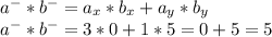 a^- * b^- = a_x*b_x + a_y*b_y\\a^- * b^- = 3*0 + 1*5 = 0 + 5 = 5