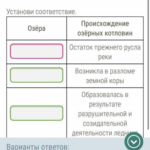 Варианты ответов : старица, ледниковое , солёное ,тектоническое