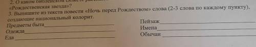 Впишите из текста Ночь Перед Рождеством слоаа(2‐3 слова по каждому пункту)