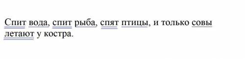 Подчеркните основу предложения Спит вода, спит рыба, спят птицы, и только совы летают у костра.