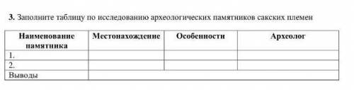 Заполните таблицу по исследование археологических памятников сакских племен ПОМАГИТЕ 5 КЛАСС 2 ЧЕТВЕ