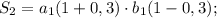 S_{2}=a_{1}(1+0,3) \cdot b_{1}(1-0,3);