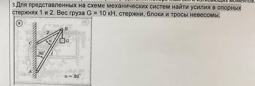 Для представленных на схеме механических систем найти усилия в опорных стержнях 1 и 2 . Вес груза G=