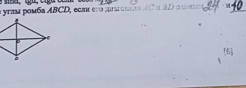 Найдите углы ромба ABCD, если его диагонали АС и BD равным 24 и 10