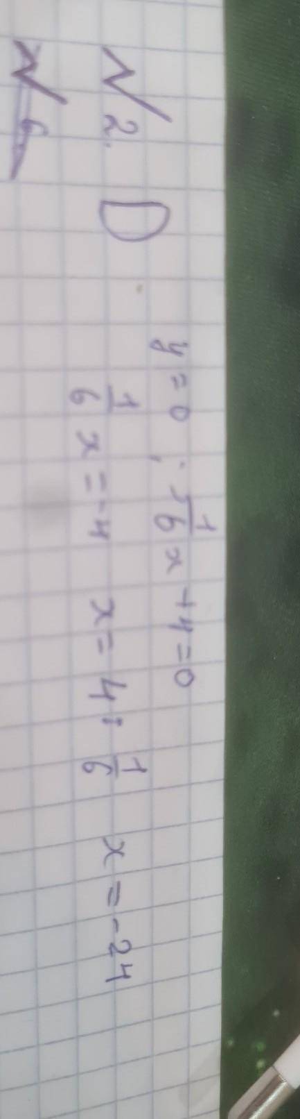 Найдите координаты точки пересечения функции y=1/6x+4 с осью абсцисс A) (0;24)B) (1/6;0)C) (24;0)D)