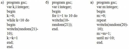 Даны три варианта программных кодов. Выберите вариант, в котором генерируется диапазон случайных чис
