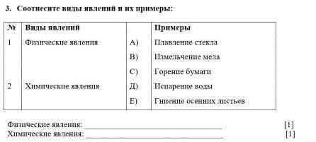 Соотнесите виды явлений и их примеры. Можно побыстрее, заранее