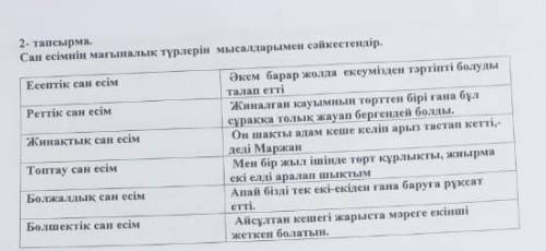 Сан есімнің мағыналық түрлерін мысалдарымен сәйкестендір