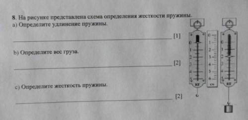 8. На рисунке представлена схема определения жесткости пружины. а) Определите удлинение пружины. Б)