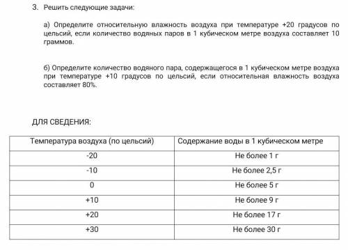 Решить следующие задачи: а) Определите относительную влажность воздуха при температуре +20 градусов