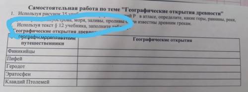 заполнить таблицу по теме Географические открытия древности