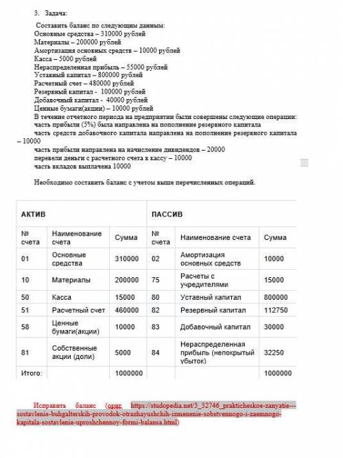 Нужно исправить бухгалтерский баланс буквально в 3х местах. Нужно исправить уже готовый, перенести 3