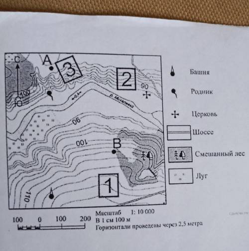 решить задачу по карте.Постройте профиль рельефа местности по линии A-B