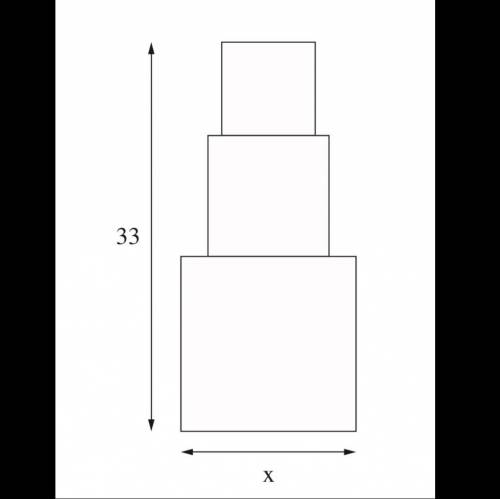Общая высота трех квадратов составляет 33 см. Длина стороны верхнего квадрата на 5 см меньше длины с