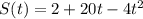 S(t) = 2 + 20t - 4t^{2}