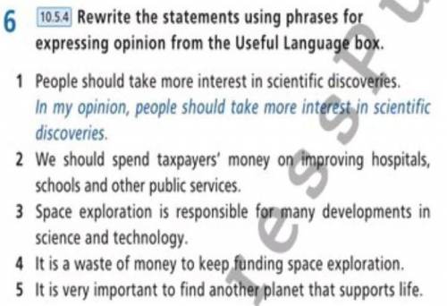 Rewrite the statements using phrases for expressing opinion from the Useful Language box.