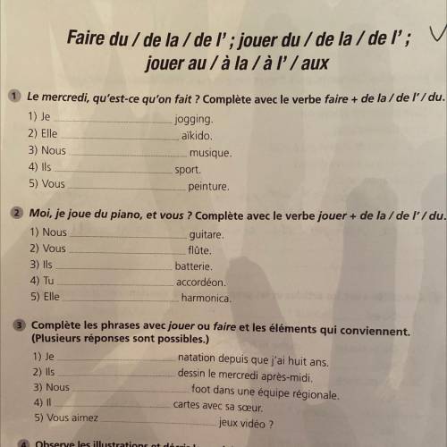 Faire du / de la / de l'; jouer du/de la / de l'; jouer au / à la là l’/ aux Le mercredi, qu'est-ce