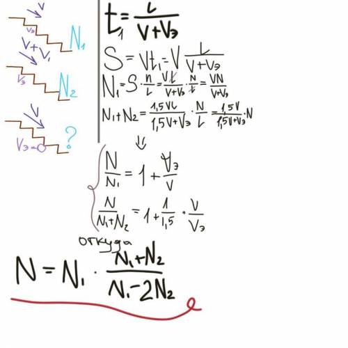 Сбегая по эскалатору со скоростью v1, мальчик насчитал N1 ступенек. Когда он увеличил скорость на Δv