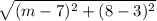 \sqrt{(m-7)^{2}+(8-3)^{2}}