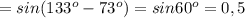 =sin(133^o-73^o)=sin60^o=0,5