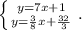 \left \{ {{y=7x+1} \atop {y=\frac{3}{8}x+\frac{32}{3} }} \right. .