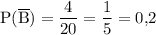 \rm P(\overline{B})=\dfrac{4}{20}=\dfrac{1}{5}=0{\mbox,}2