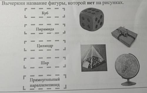 Вычеркни названия фигуры, которой нет на рисунках.