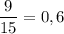 \dfrac{9}{15}=0,6