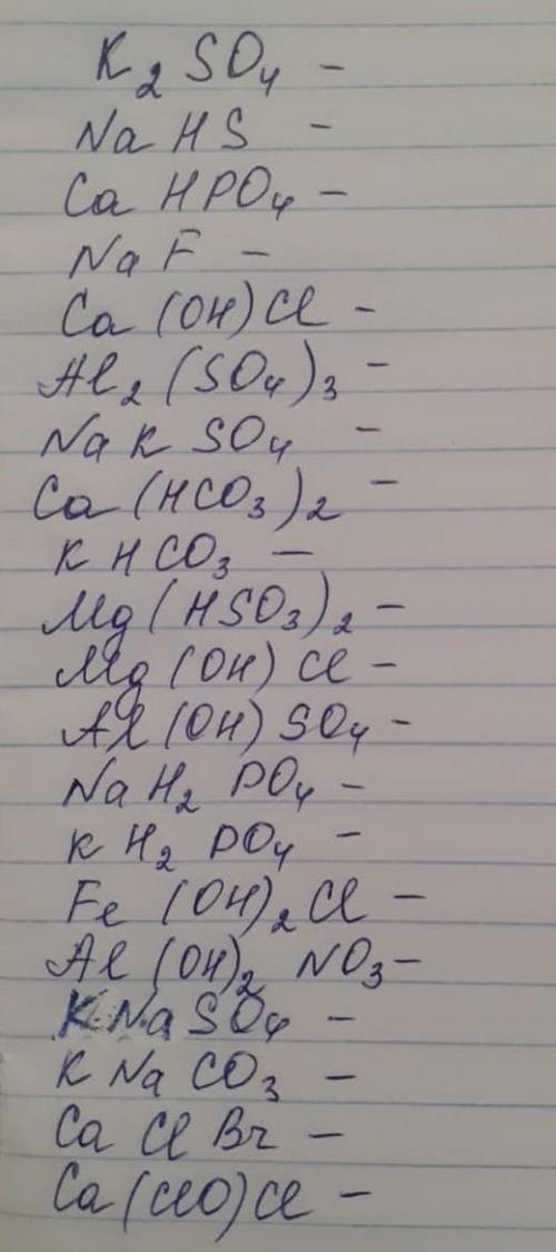 Назвать эти соли и определить к какому типу солей они относятся. Например К2S04 - сульфат калия, тип
