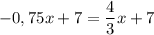 \displaystyle -0,75x+7} =\frac{4}{3} x+7}} \right.