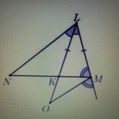 ( ) На рисунке справа KL = LM и равны углы, отмеченные одинаково. Укажите равные треугольники. Обосн