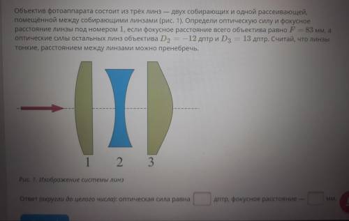 Объектив фотоаппарата состоит из трёх линз — двух собирающих и одной рассеивающей, помещённой между