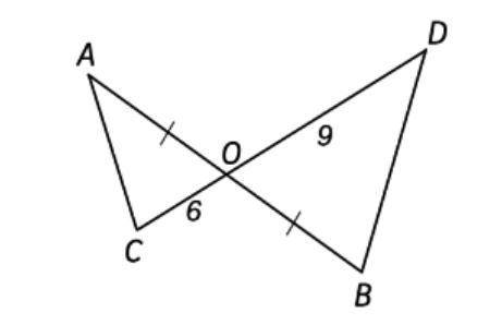 Задание 1 ( ). Отрезки AB и CD пересекаются в точке O, AO = OB, CO = 6 см, OD = 9 см. Найдите отноше