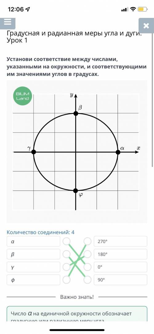 Установи соответствие между числами × указанными на окружности, и соответствующими им значениями угл