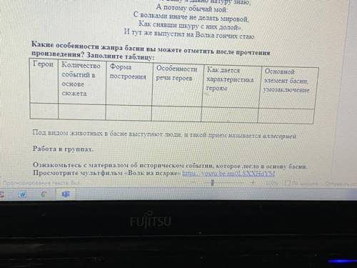 . Басня Волк на псарне , нужно ответить на то что написано в таблице