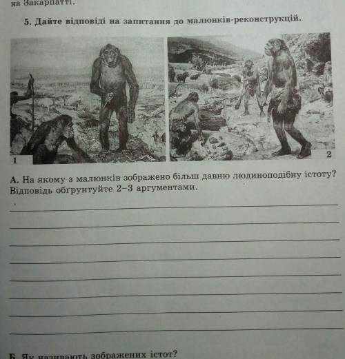 5. Дайте відповіді на запитання до малюнків-реконструкцій. A. На якому з малюнків зображено більш да