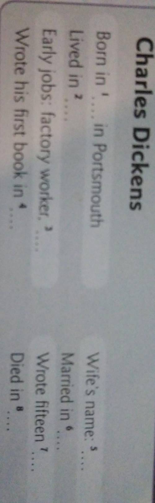 Charles Dickens 5 2 Born in!...in Portsmouth Lived in ?... Early jobs: factory worker, ? Wrote his f