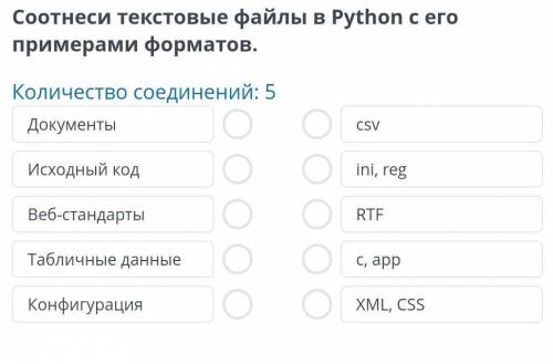 Соотнеси текстовые файлы в Python с его Примерами форматов.( )