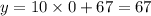 y = 10 \times 0 + 67 = 67