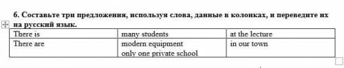 Составьте три предложения, используя слова, данные в колонках, и переведите их на русский язык. Ther