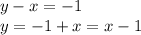 y - x = -1\\y = -1 + x = x - 1