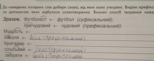 До наведених похідних слів добери слова, від яких вони утворені. Виділи префікси й суфікси, за до як