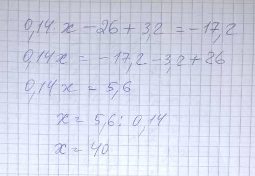Если 14% задуманного числа уменьшить на 26, а затем результат увеличить на 3,2 , то получиться -17,2