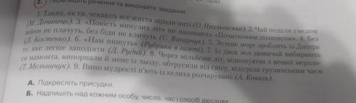 Перепишіть речення та виконайте завдання. А. Підкресліть присудки Б.надпишвть над кожним особу, числ