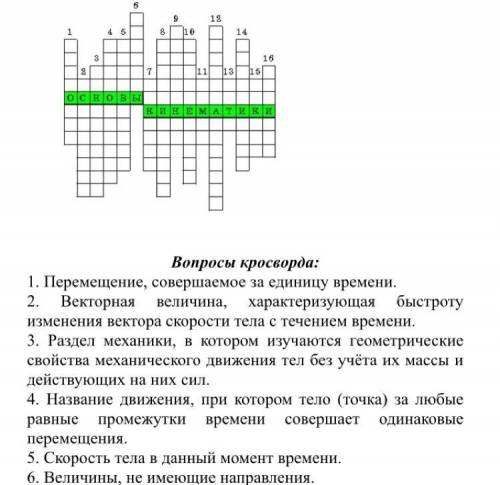 Перемещение, совершаемое за единицу времени. 2. Векторная величина, характеризующая быстроту изменен