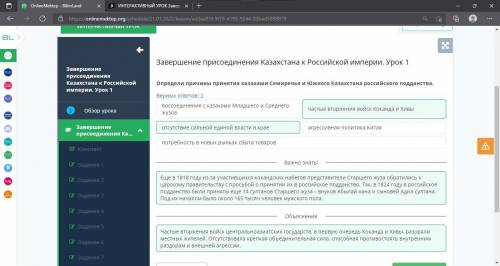 ИНТЕРАКТИВНЫЙ УРОК Завершение присоединения Казахстана к Российской империи. Урок 1 Определи причины