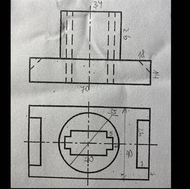 Начертить 3ий размер, сделать разрезы и соединить чертежи осью симметрии